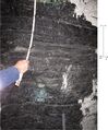 '''Figure 28'''  Photograph of interlaminated carbonaceous shale and bright to dull coal close to the margin of the Sullivan channel in the Oaktown Mine in Knox County, Indiana.